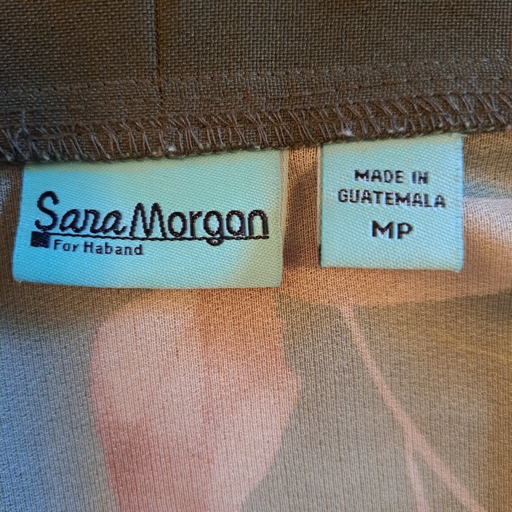 Sara Morgan Olive Green Floral Sheer Open Front Shrug Size Medium Petite - Picture 3 of 4